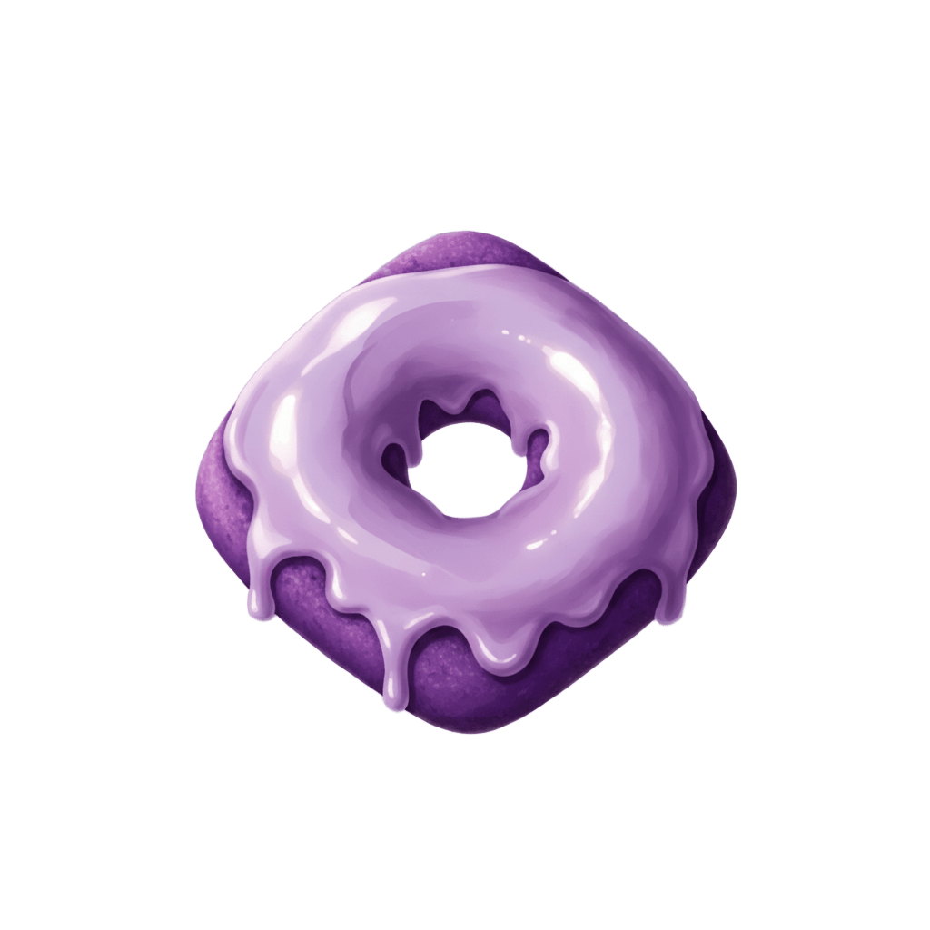 A delicious purple donut with sprinkles, the mascot for DoNAD coin